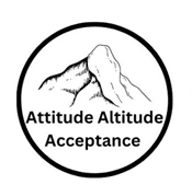 A black and white picture of the logo for attitude altitude acceptance.