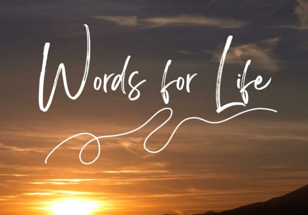A sunset with the words " words for life " written in front of it.
